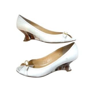 Claudio Ciuti Croc Embossed Leather Peep Toe Wedges Italian 8.5